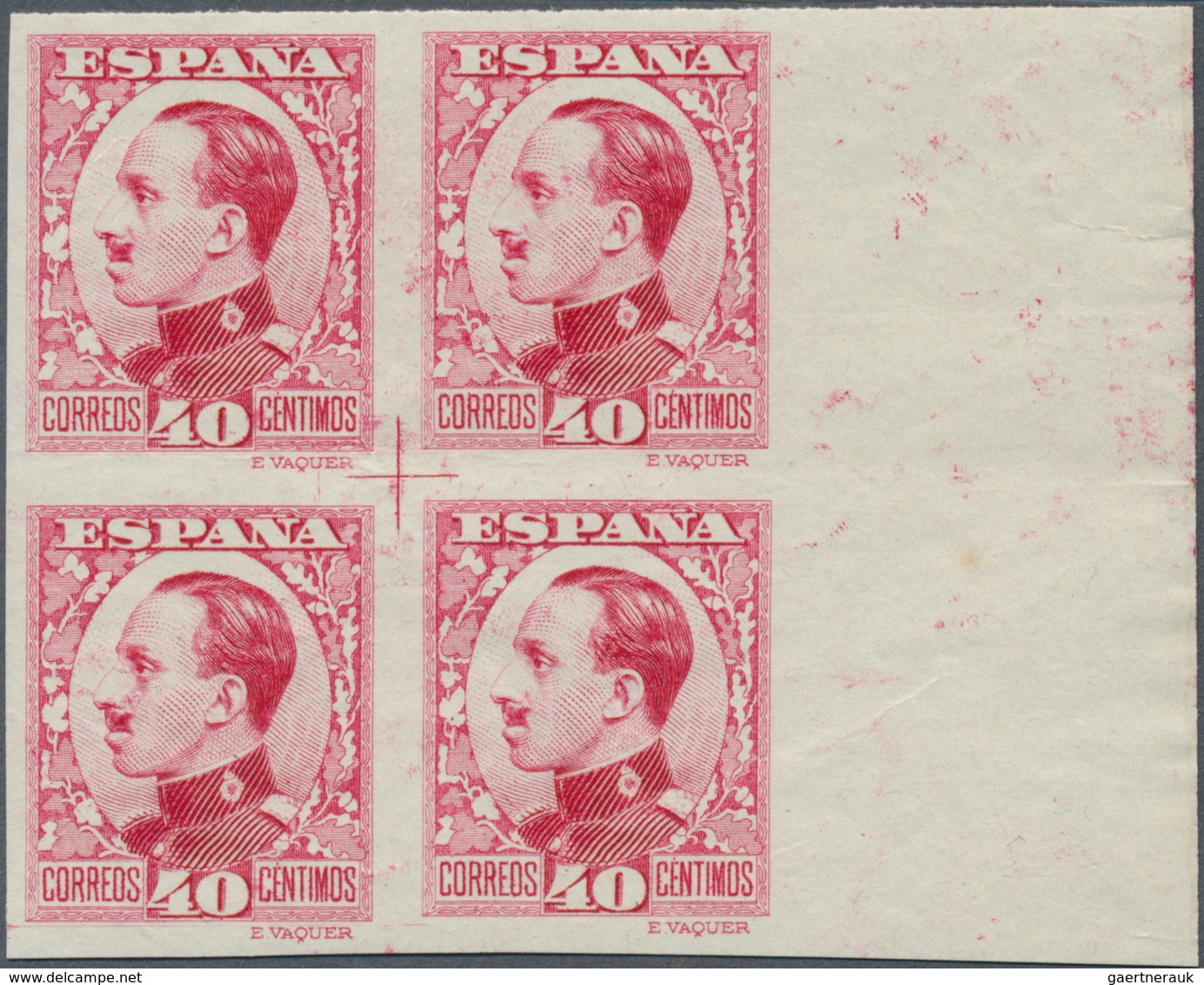Spanien: 1931, Definitives "Alfons XIII", 40c. Carmine, Colour Variety, Imperforate Right Marginal B - Andere & Zonder Classificatie