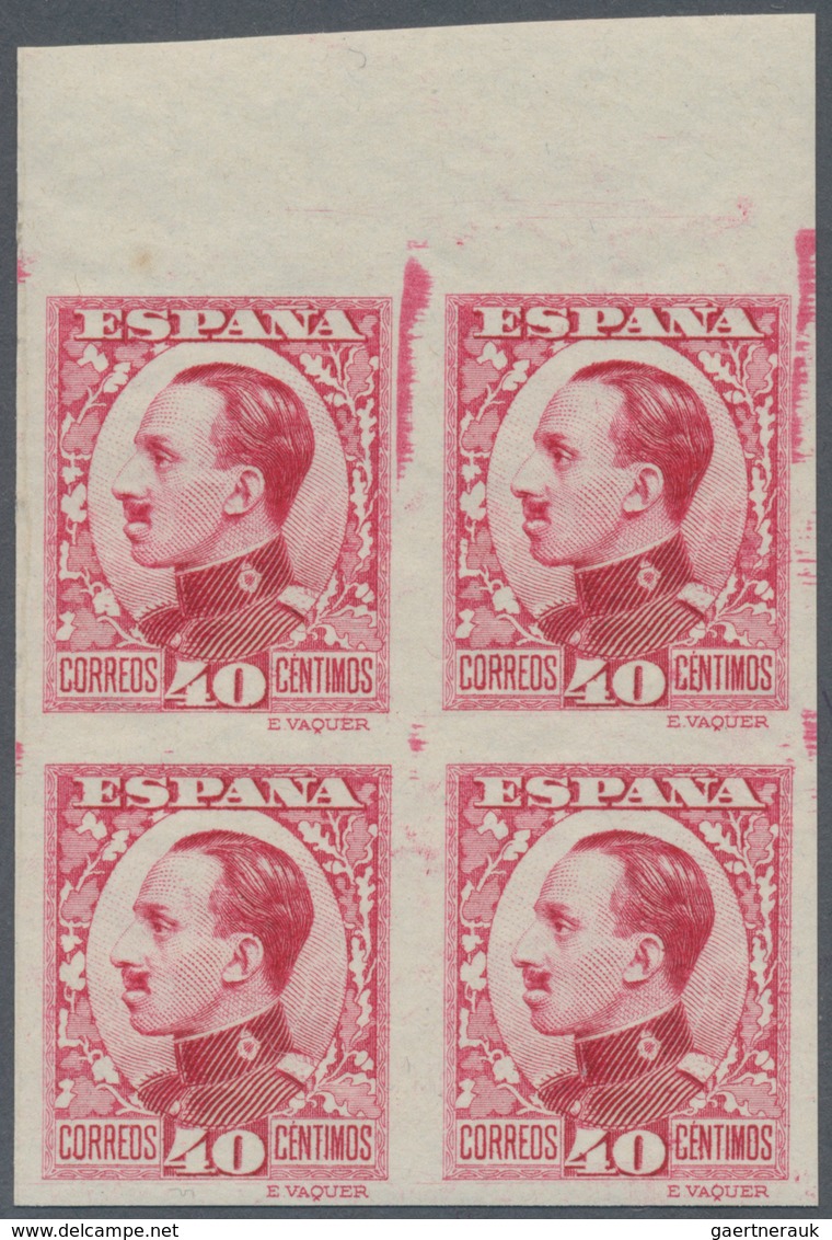 Spanien: 1930, Definitives Alfonso XIII, 40c. Red, Colour Variety, Top Marginal Imperforate Block Of - Andere & Zonder Classificatie