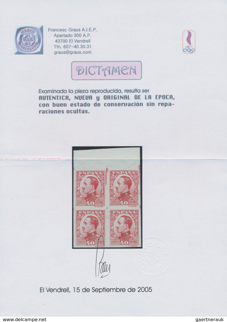 Spanien: 1930, Definitives Alfonso XIII, 40c. Red, Colour Variety, Top Marginal Imperforate Block Of - Other & Unclassified
