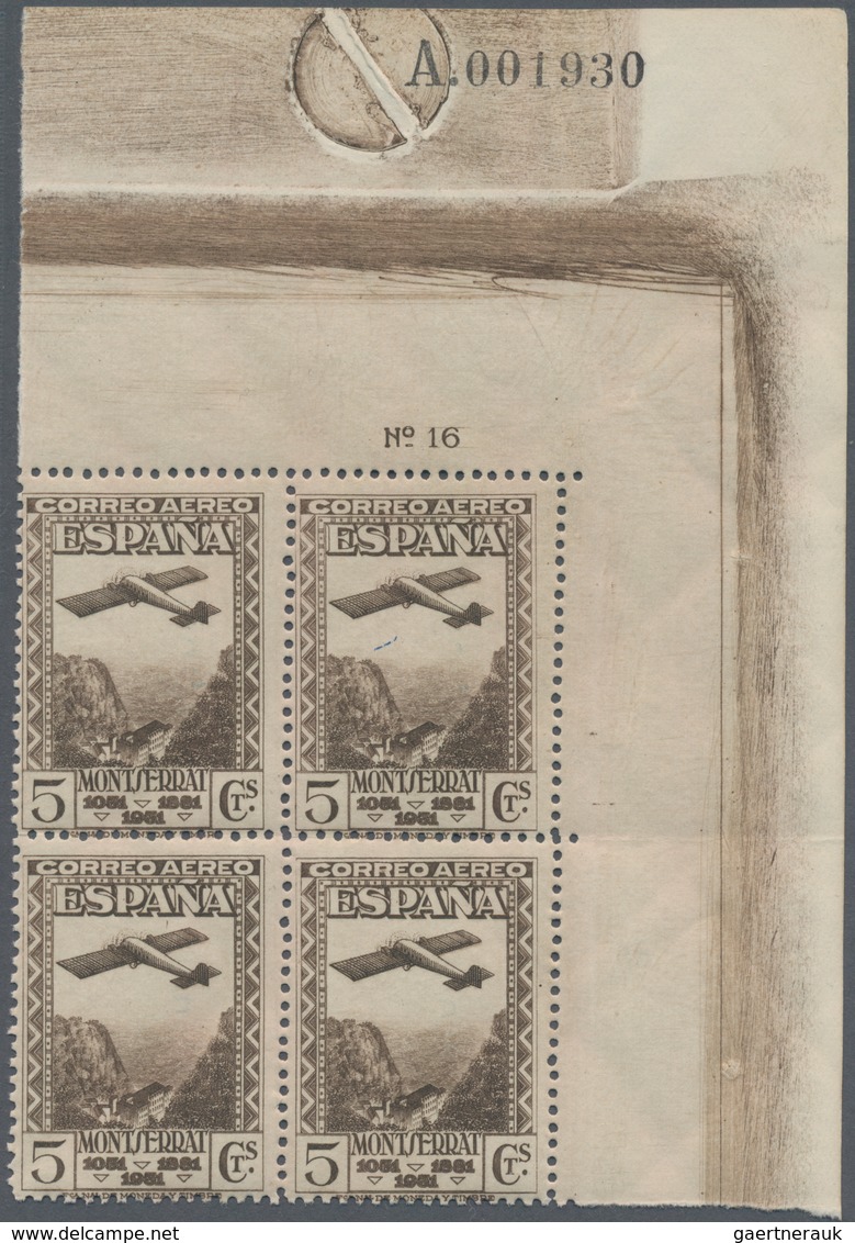 Spanien: 1931, 900 years Montserrat Monastery airmail stamps perf. 11¼ complete set of five in block