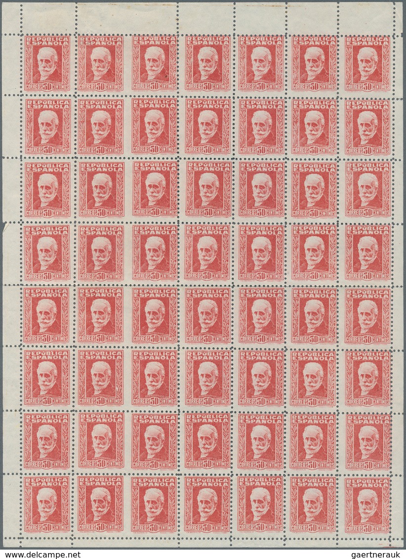 Spanien: 1931, 30 Cts. Red Whole Sheet Of Fifty-six Postage Stamps POST FORGERY Type II ÷ 1931, 30 C - Andere & Zonder Classificatie