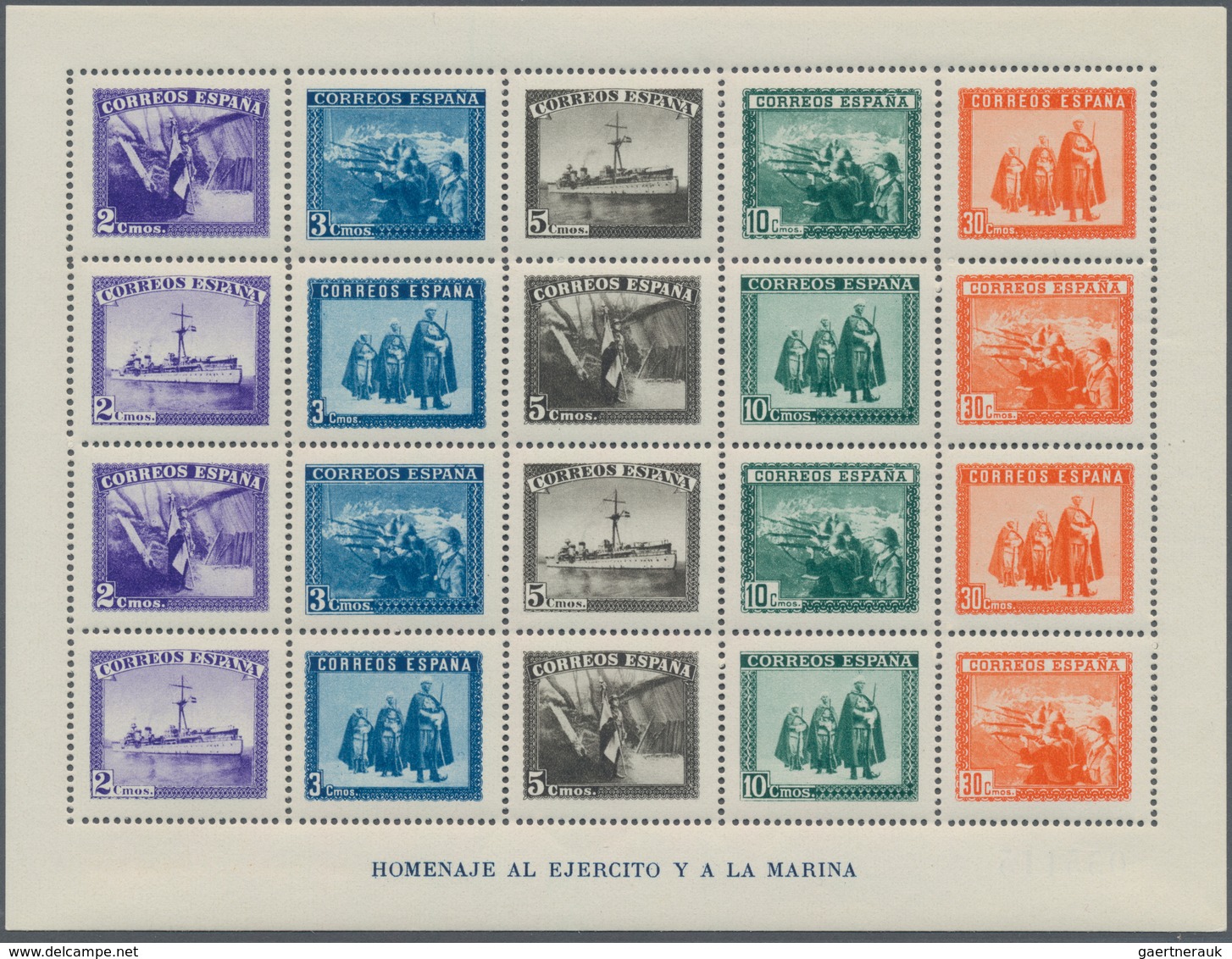 Spanien: 1938, Army And Navy Perforated And IMPERFORATED Miniature Sheets Numbered On Reverse, Mint - Andere & Zonder Classificatie