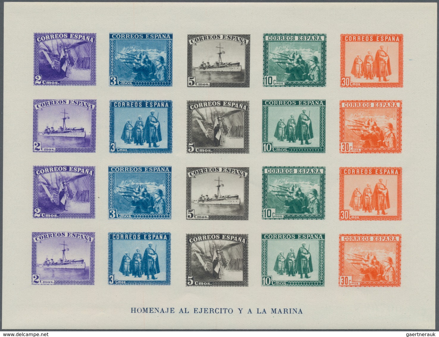 Spanien: 1938, Army And Navy Perforated And IMPERFORATED Miniature Sheets Numbered On Reverse, Mint - Andere & Zonder Classificatie