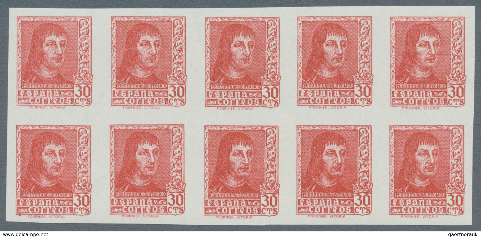 Spanien: 1938, Ferdinand II. Complete Set Of Six (incl. Diff. Imprints Of 15c. And 30c.) In IMPERFOR - Andere & Zonder Classificatie