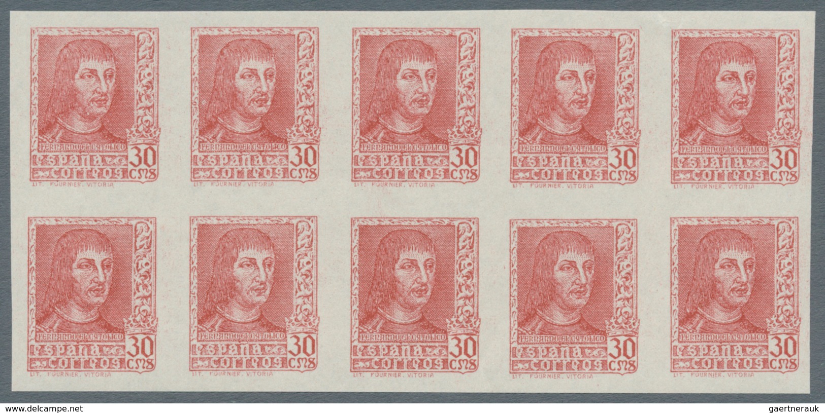 Spanien: 1938, Ferdinand II. Complete Set Of Six (incl. Diff. Imprints Of 15c. And 30c.) In IMPERFOR - Andere & Zonder Classificatie