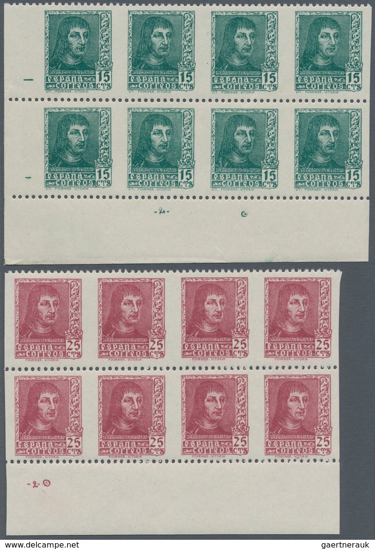 Spanien: 1938, Ferdinand II. 15c. Dark Green (‚Lit. Fournier Vitoria‘) And 25c. Brownish Carmine Blo - Andere & Zonder Classificatie