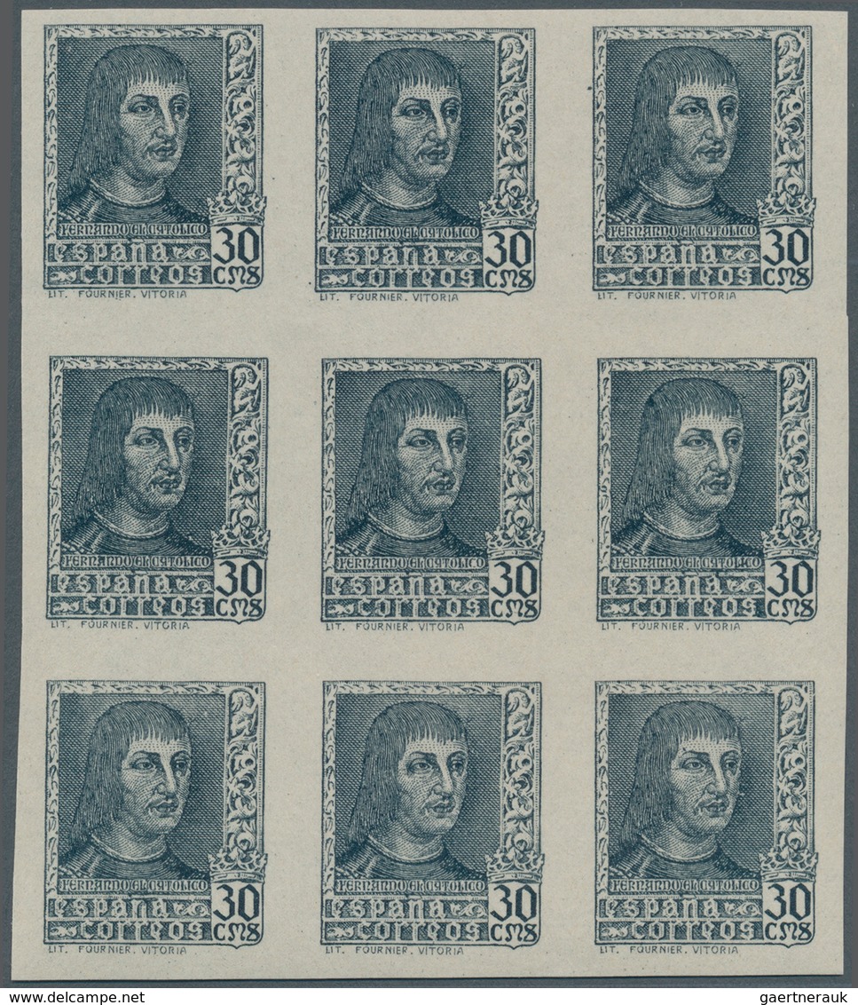 Spanien: 1938, Definitives "Ferdinand The Catholic", 30c. Slate (differing Colour), Imperforate Bloc - Andere & Zonder Classificatie