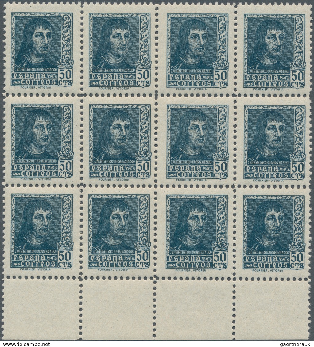 Spanien: 1938, Ferdinand II. NOT ISSUED Definitive Stamp 50c. Greyish-blue In A Block Of 12 From Low - Other & Unclassified