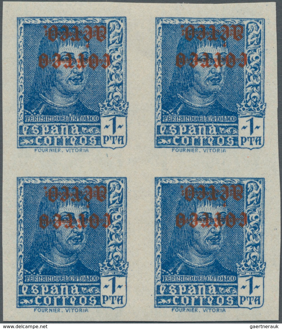 Spanien: 1938, Ferdinand II. Definitive Stamp 1pta. Blue With INVERTED Red Opt. 'correo Aereo' In An - Andere & Zonder Classificatie