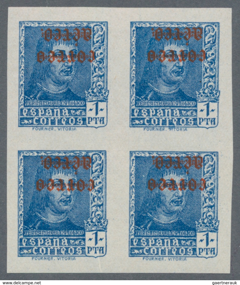 Spanien: 1938, Ferdinand II. Definitive Stamp 1pta. Blue With INVERTED Red Opt. 'correo Aereo' In An - Andere & Zonder Classificatie