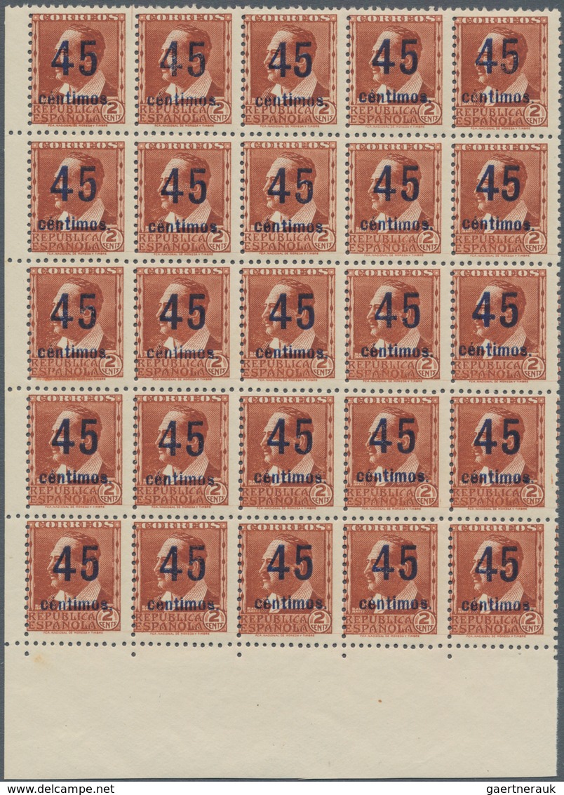 Spanien: 1938, Vicente Blasco Ibanez 2c. Red-brown With UNISSUED Surcharge ‚45 Centimos‘ In A Block - Andere & Zonder Classificatie