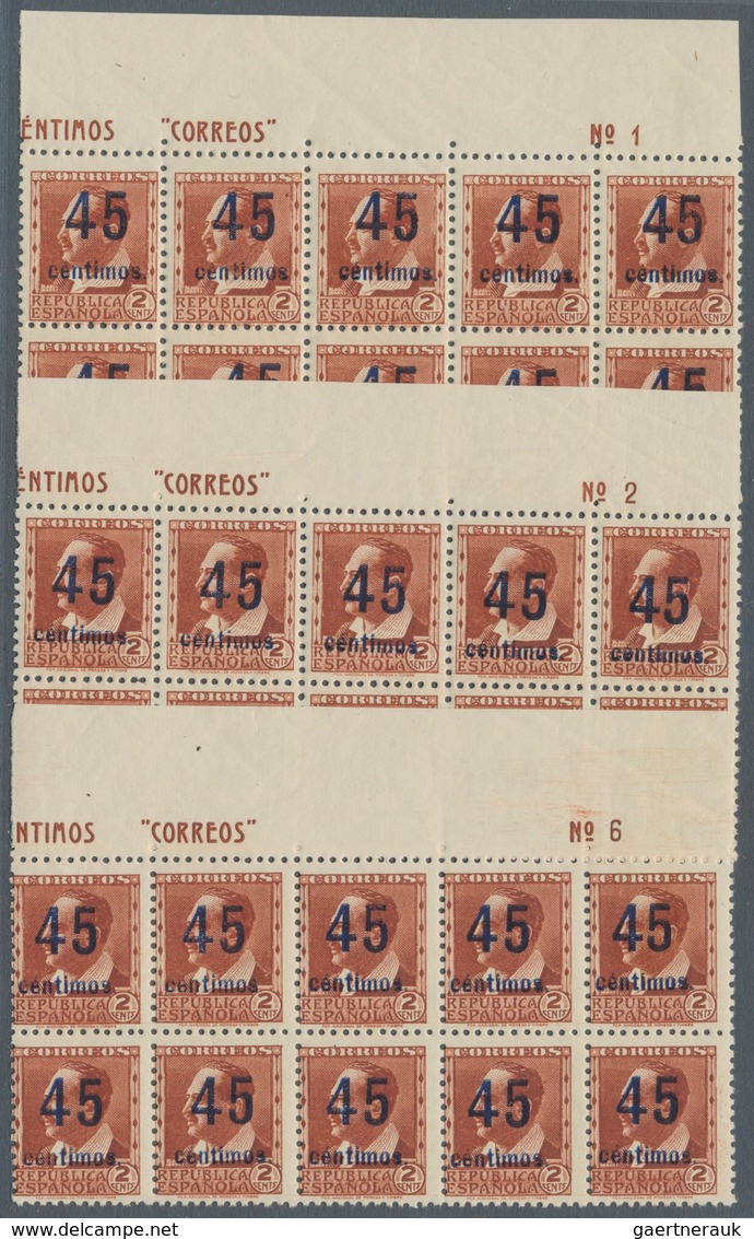 Spanien: 1938, Vicente Blasco Ibanez 2c. Red-brown With UNISSUED Surcharge ‚45 Centimos‘ In Three Bl - Andere & Zonder Classificatie
