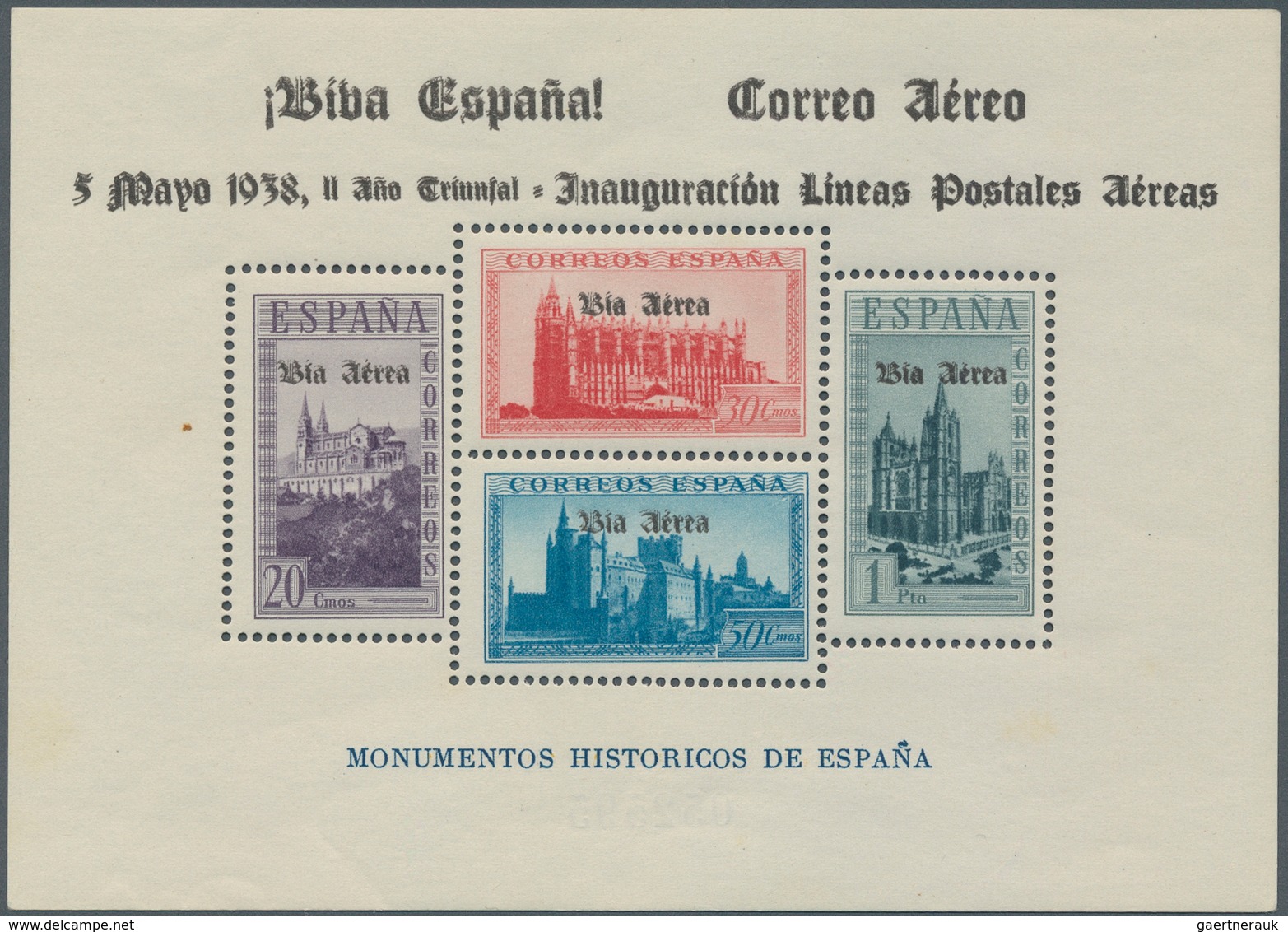 Spanien: 1938, "Viva Espagna", Airmail Minisheet "Historical Buildiungs" With DOULBE Airmail Surchar - Andere & Zonder Classificatie
