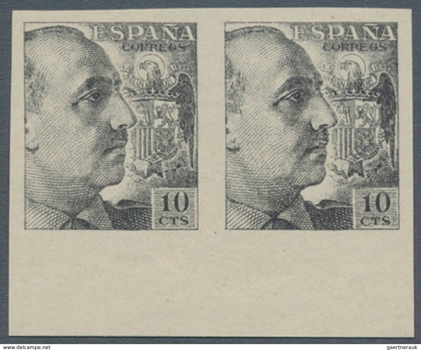 Spanien: 1939, Definitives "General Franco", 10c. Grey-black, Colour Variety, Imperforate Bottom Mar - Andere & Zonder Classificatie