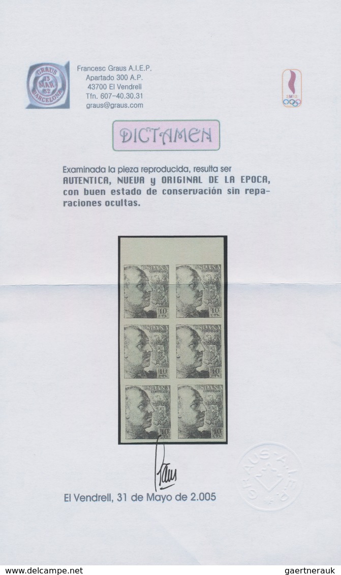 Spanien: 1939, Compulsory Surtax Stamp General Franco 10c. IMPERFORATE COLOUR PROOF In Grey In A Blo - Andere & Zonder Classificatie