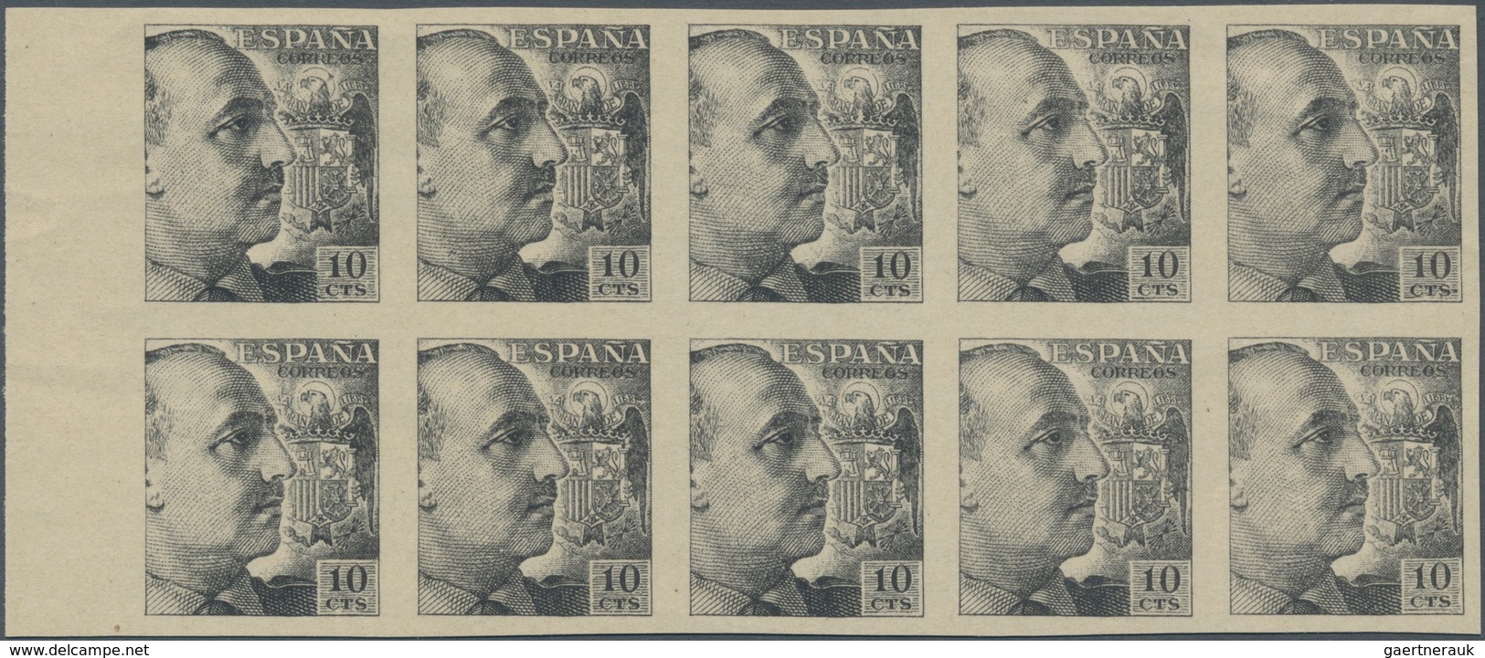 Spanien: 1939, Compulsory Surtax Stamp General Franco 10c. IMPERFORATE COLOUR PROOF In Grey In A Blo - Andere & Zonder Classificatie