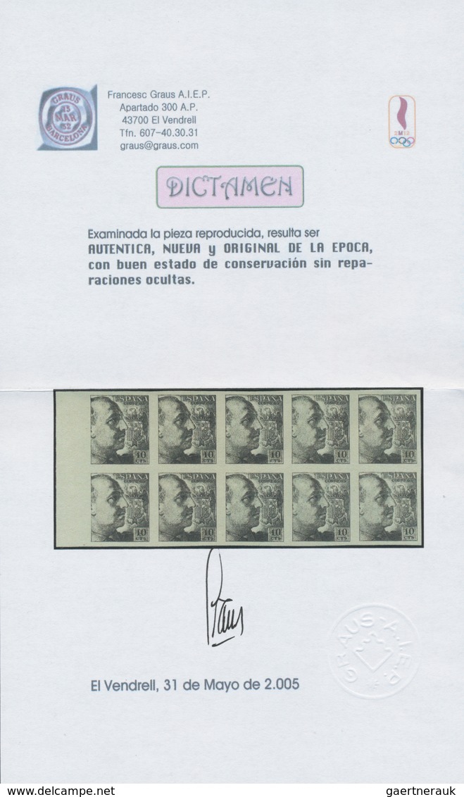 Spanien: 1939, Compulsory Surtax Stamp General Franco 10c. IMPERFORATE COLOUR PROOF In Grey In A Blo - Andere & Zonder Classificatie