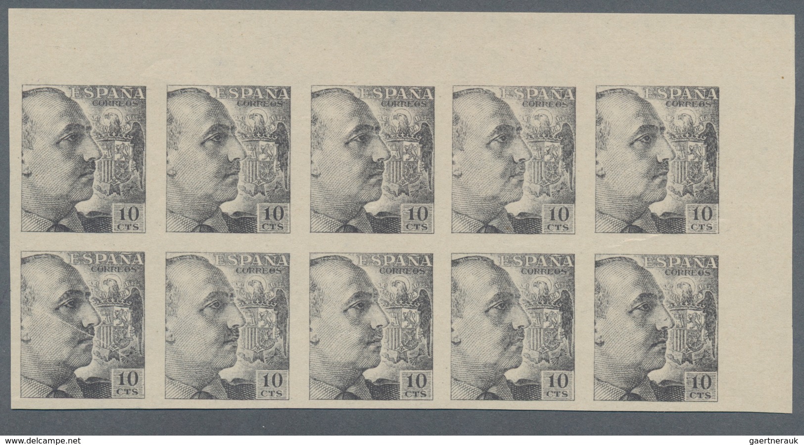 Spanien: 1939, Compulsory Surtax Stamp General Franco 10c. IMPERFORATE COLOUR PROOF In Grey In A Blo - Andere & Zonder Classificatie