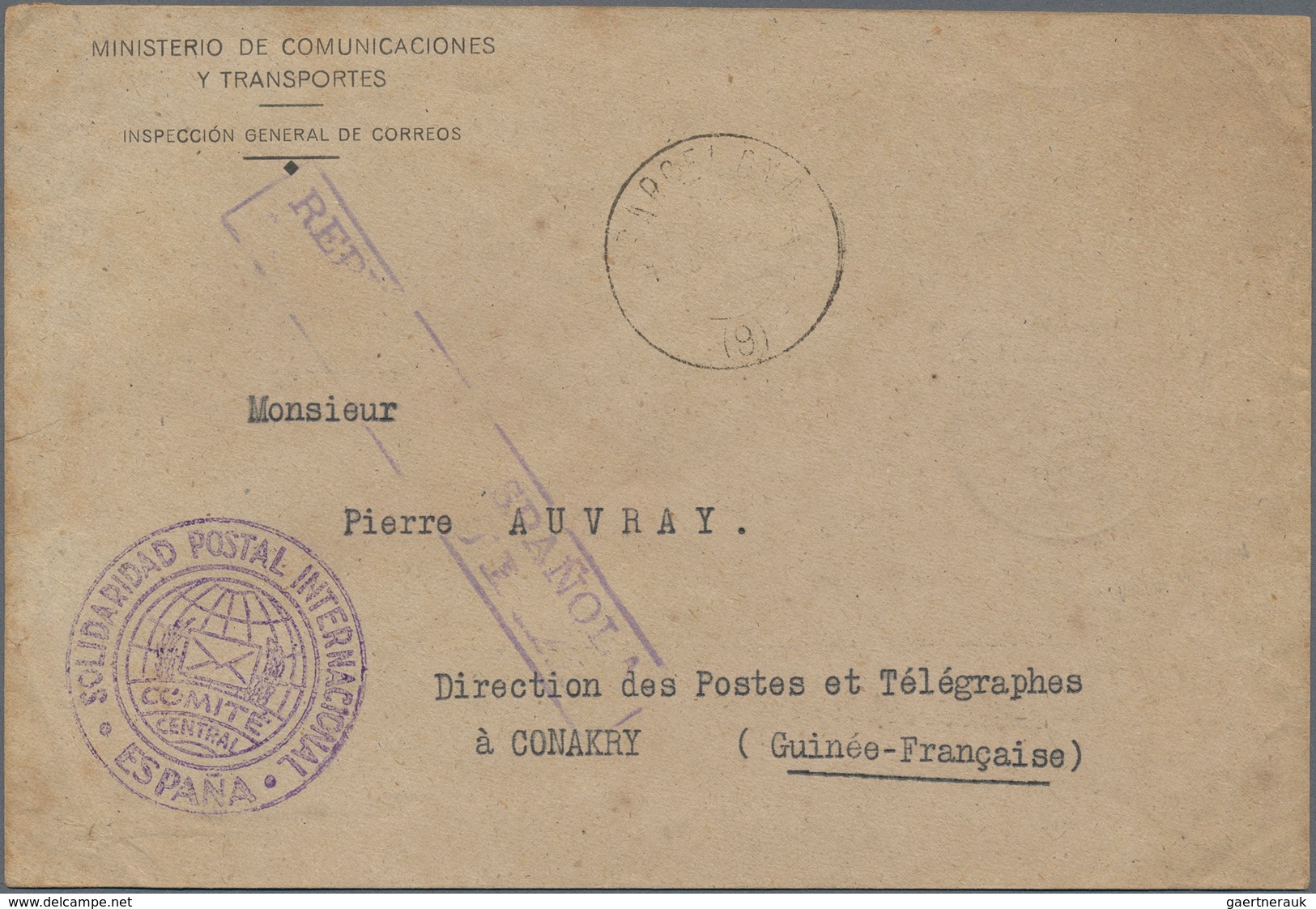 Spanien: 1939: Spain Civil War Cover Sent POSTAGE FREE From The "Ministerio De Comunicaciones Y Tran - Andere & Zonder Classificatie