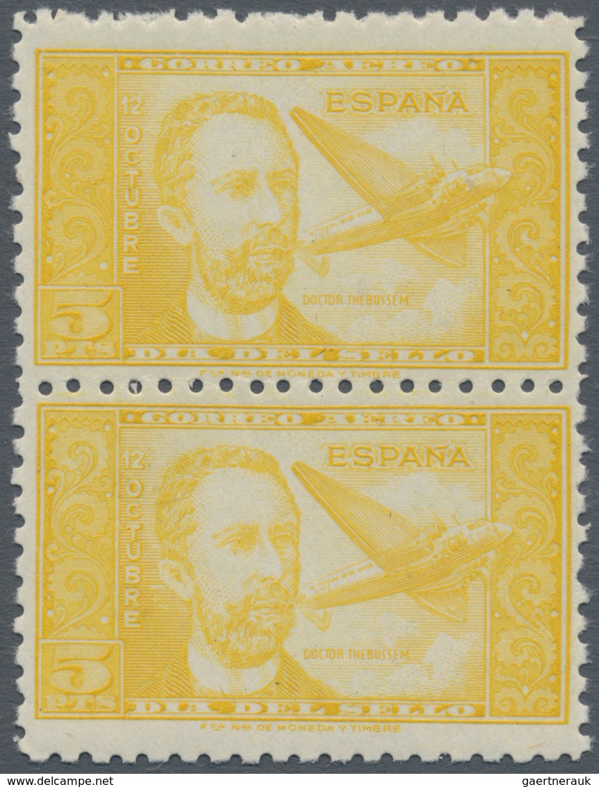 Spanien: 1944, Airmail Stamp 5pts. "Dr.Thebussem", Color Variety "yellow", Vertical Pair, Unmounted - Andere & Zonder Classificatie