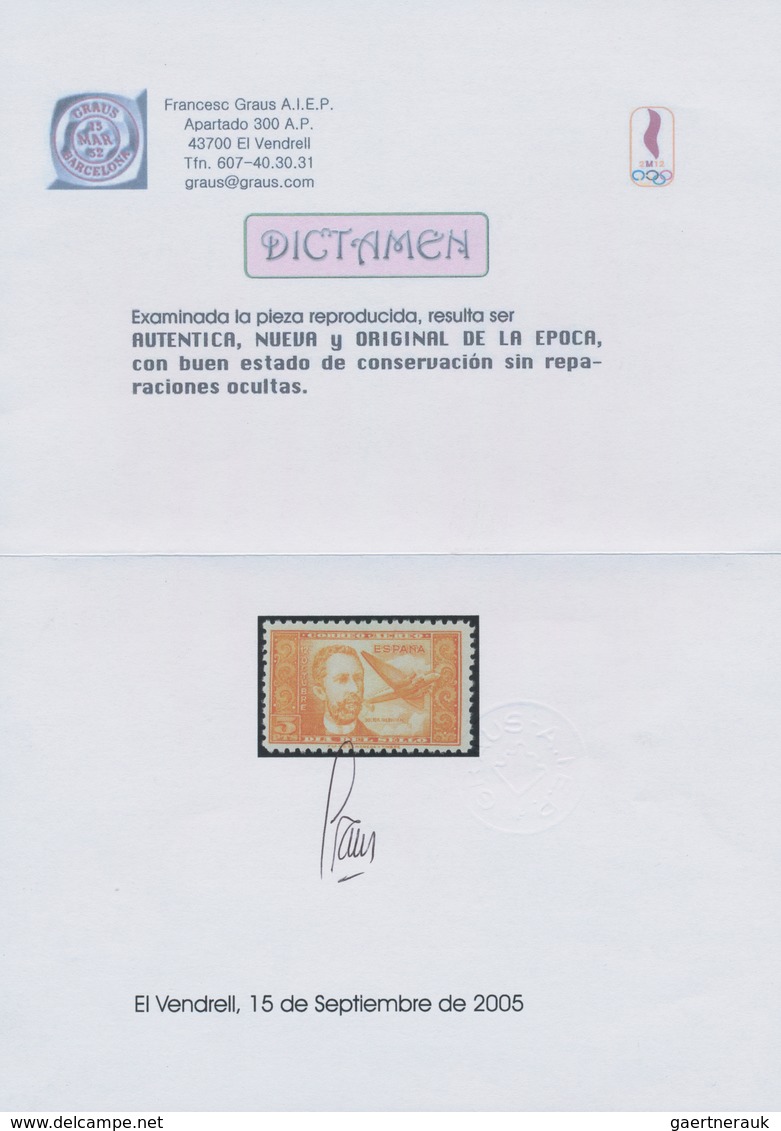 Spanien: 1944, Airmail Stamp 5pts. "Dr.Thebussem", Colour Essay "orange", Unmounted Mint. Certificat - Andere & Zonder Classificatie