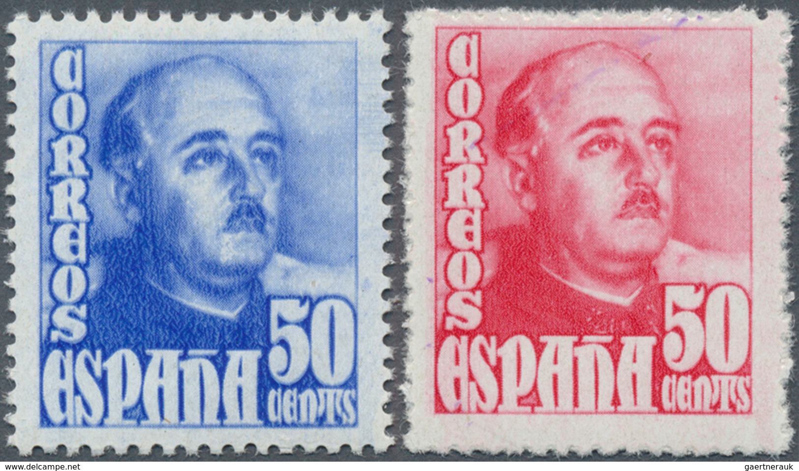 Spanien: 1948, Definitives "General Franco", 50c. Bright Blue And 50c. Rose-carmine, Both Colour Var - Andere & Zonder Classificatie