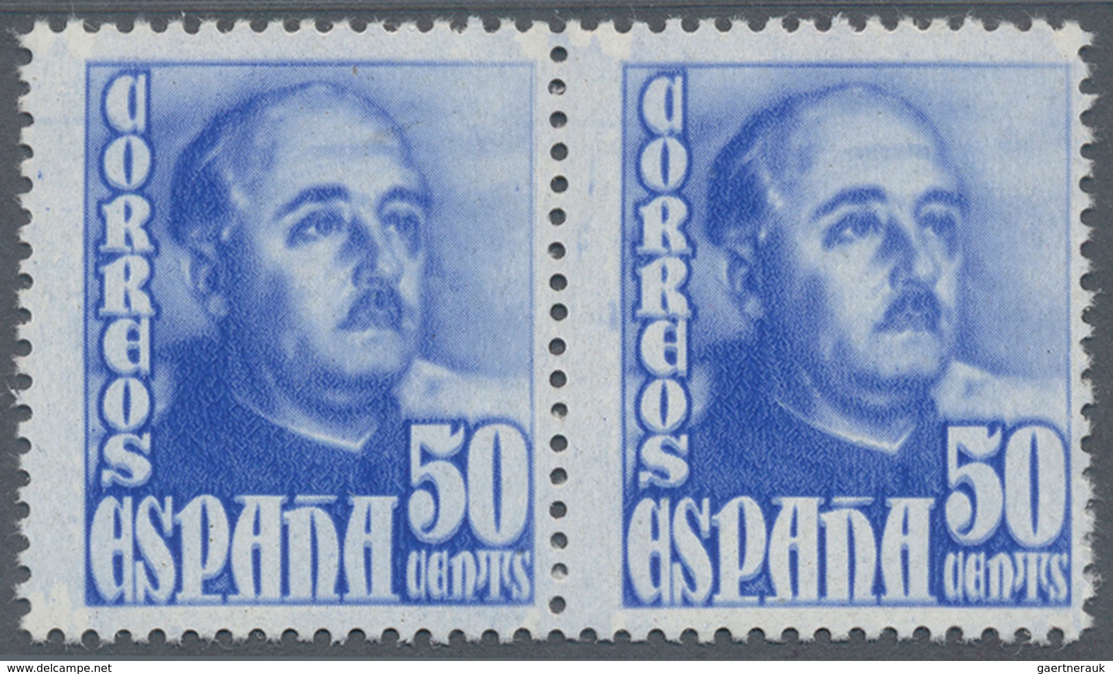 Spanien: 1948, Definitives "General Franco", 50c. Blue, Colour Essay, Horizontal Pair, Unmounted Min - Andere & Zonder Classificatie