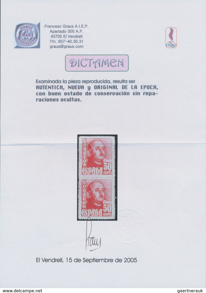 Spanien: 1948, Definitives "General Franco", 50c. Red, Colour Essay, Vertical Pair, Unmounted Mint. - Andere & Zonder Classificatie