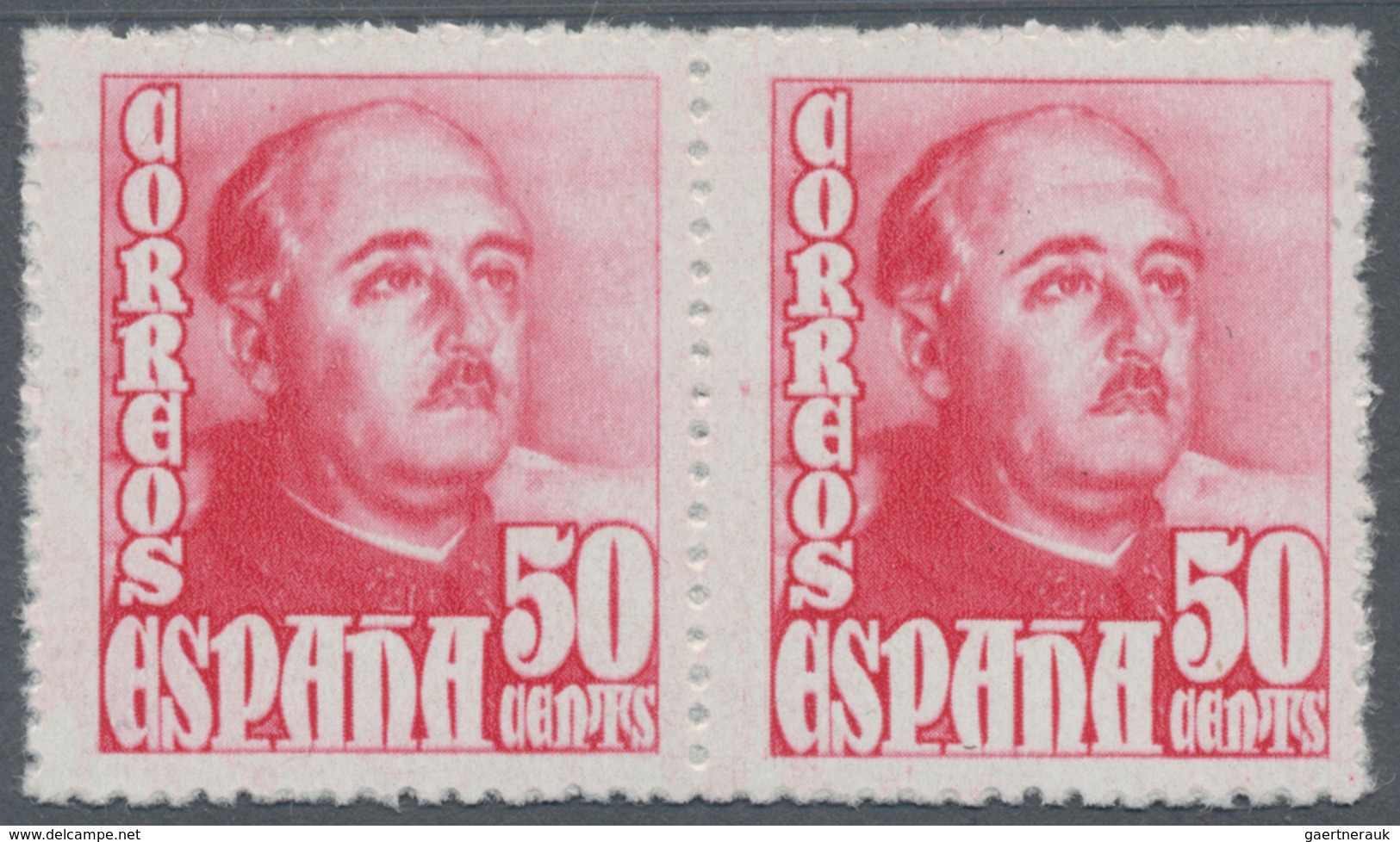 Spanien: 1948, Definitives "General Franco", 50c. Red, Colour Essay, Horizontal Pair, Unmounted Mint - Andere & Zonder Classificatie