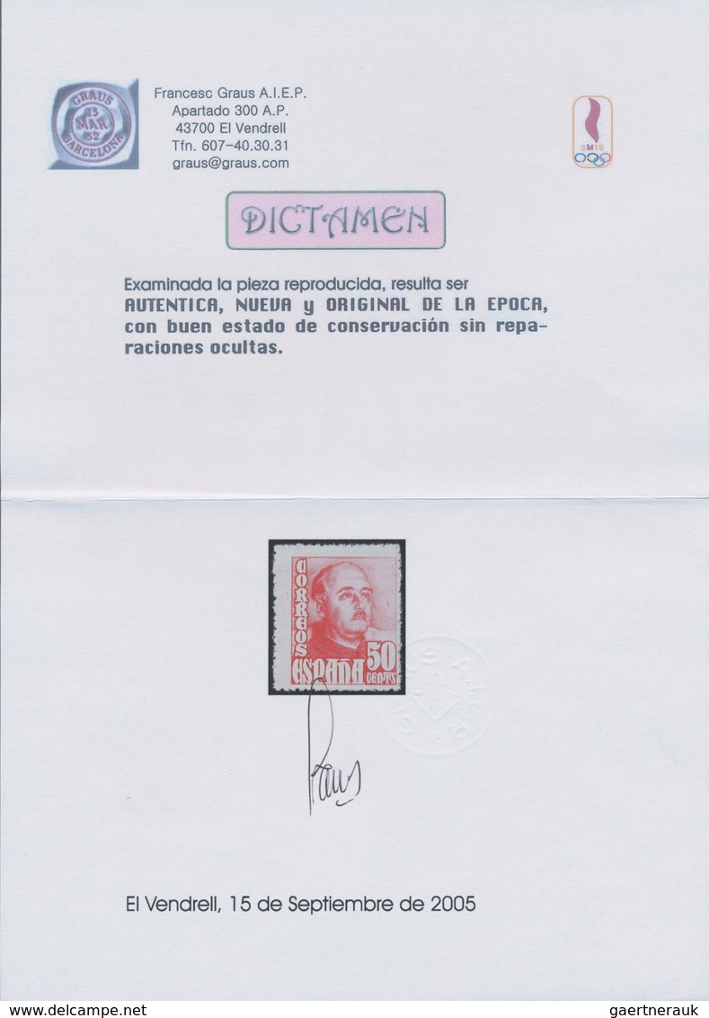 Spanien: 1948, Definitives "General Franco", 50c. Red, Colour Essay, Unmounted Mint. Certificate Gra - Andere & Zonder Classificatie