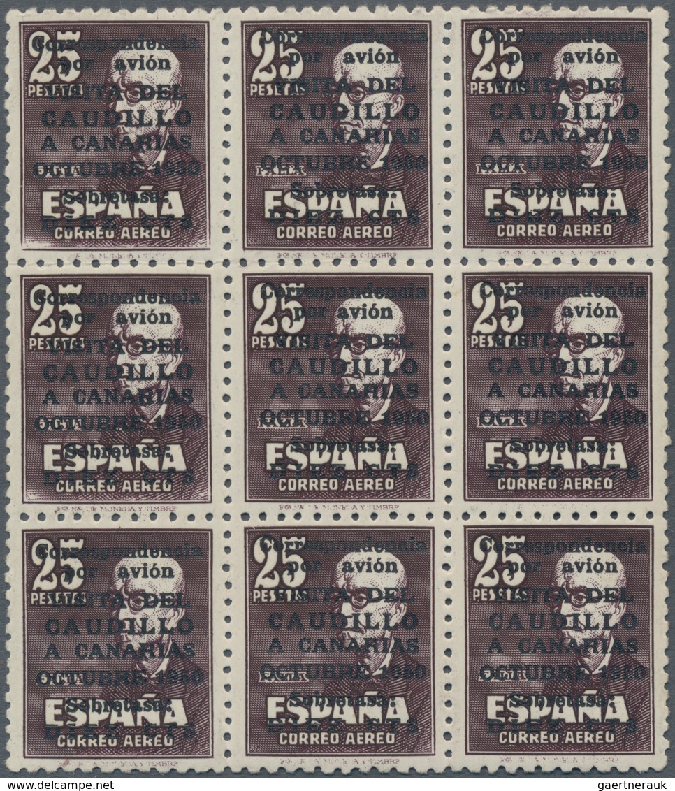 Spanien: 1950, Canary Island Visit, 25pts.+10c. Violet-black With Number "A001,861", Block Of Nine, - Andere & Zonder Classificatie