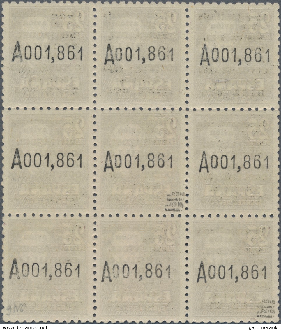 Spanien: 1950, Canary Island Visit, 25pts.+10c. Violet-black With Number "A001,861", Block Of Nine, - Andere & Zonder Classificatie