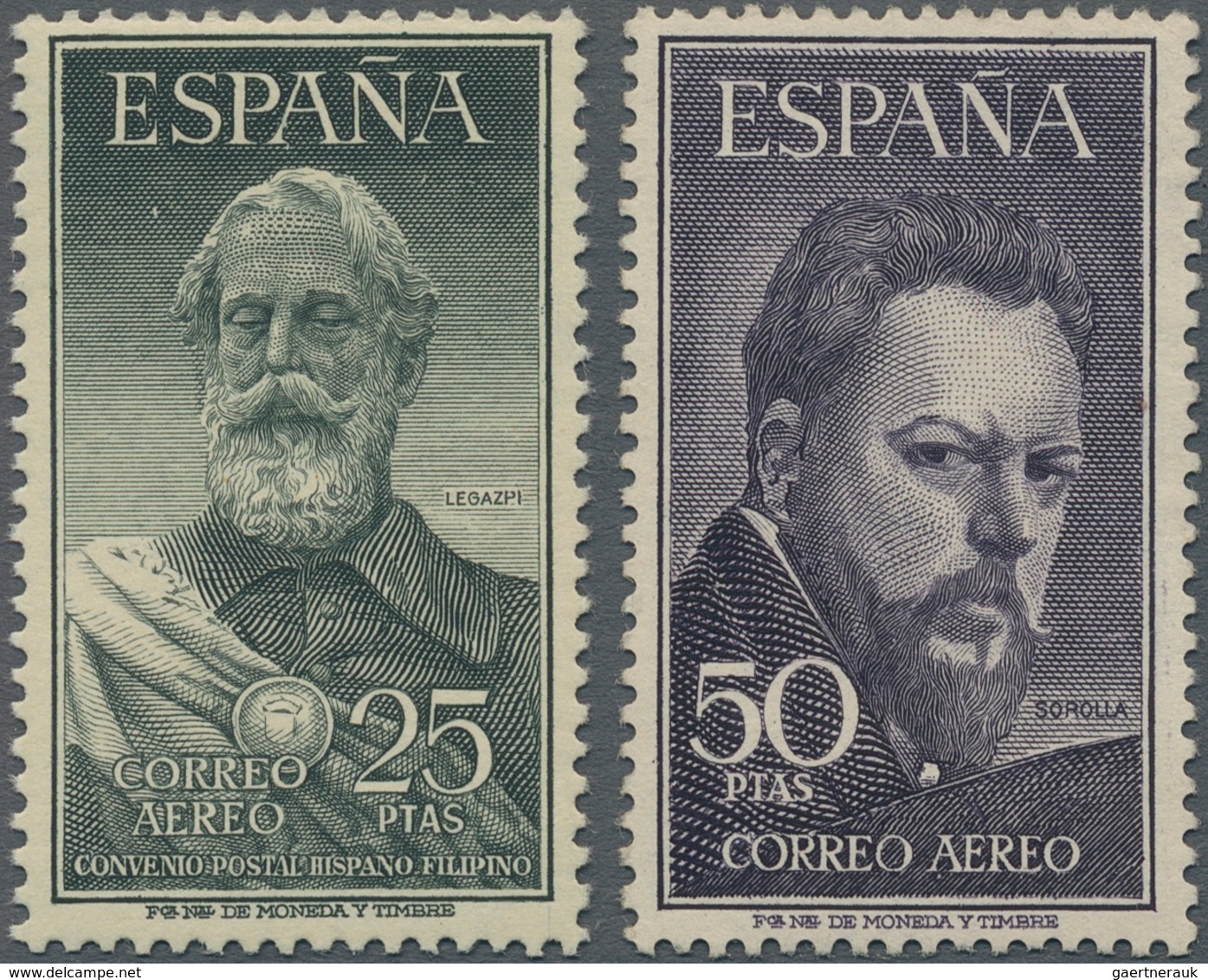 Spanien: 1953, Airmails 25pts. Greenish Grey And 50pts. Black-violet, Two Values Mint Never Hinged. - Andere & Zonder Classificatie