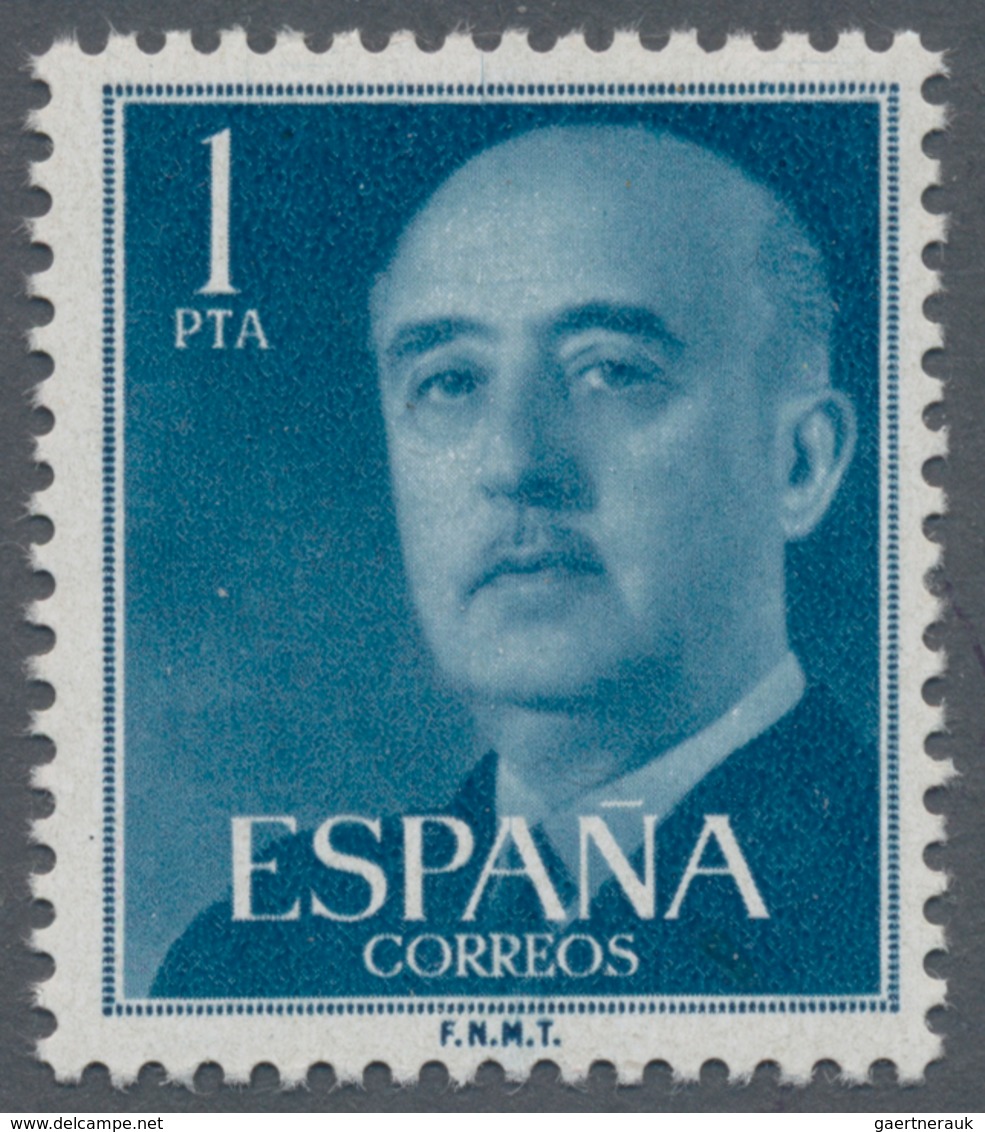 Spanien: 1955, Definitives "General Franco", 1pts. Blue, Colour Essay, Unmounted Mint, Certificate G - Andere & Zonder Classificatie