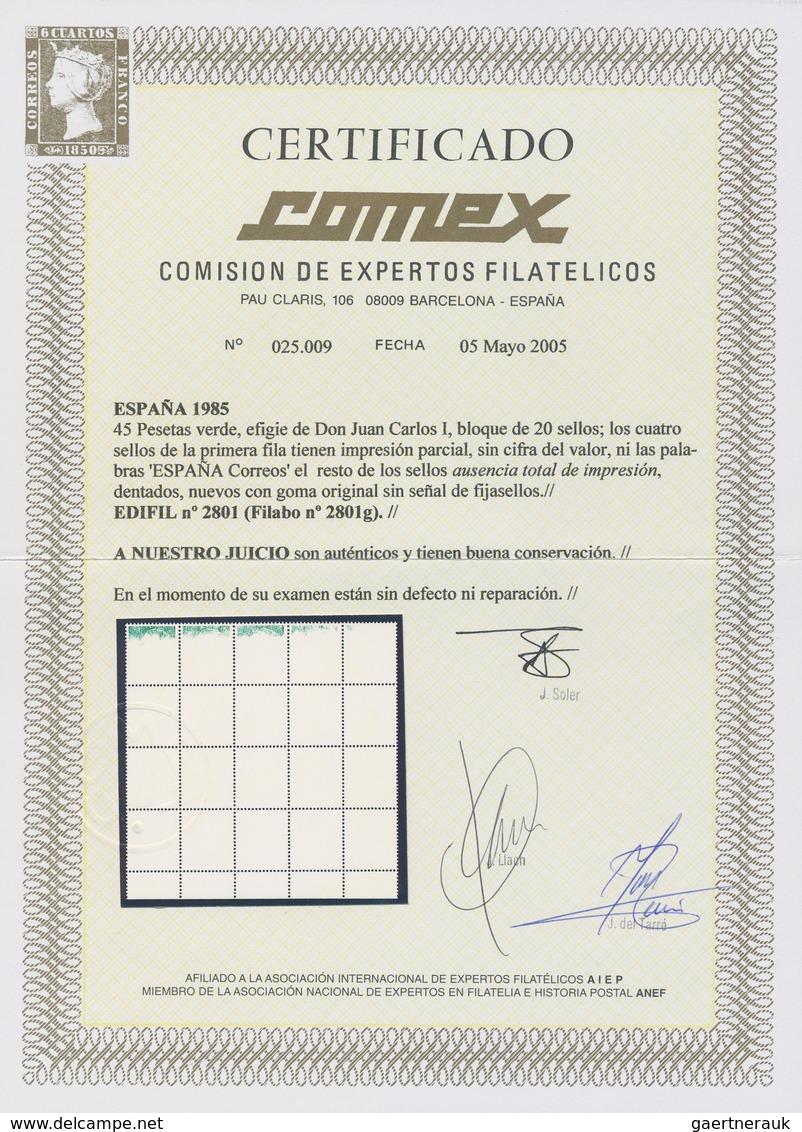 Spanien: 1985, Definitives "Juan Carlos", 45pta. Bright Emerald, Bottom Marginal Block Of 20, All Fi - Andere & Zonder Classificatie