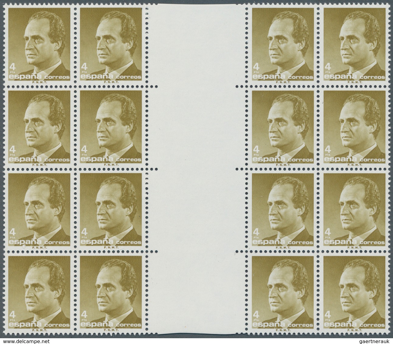 Spanien: 1986, Definitives Juan Carlos, 4pts. Yellow-olive, Gutter Block Of 16, Unmounted Mint. Edif - Andere & Zonder Classificatie