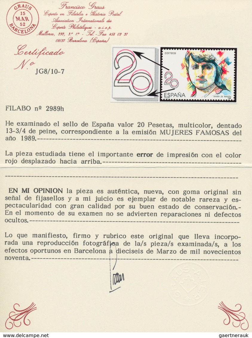 Spanien: 1988, Prominent Woman 20pta. ‚Maria De Maeztu‘ Five Stamps With ERRORS Incl. One With BLUE - Andere & Zonder Classificatie