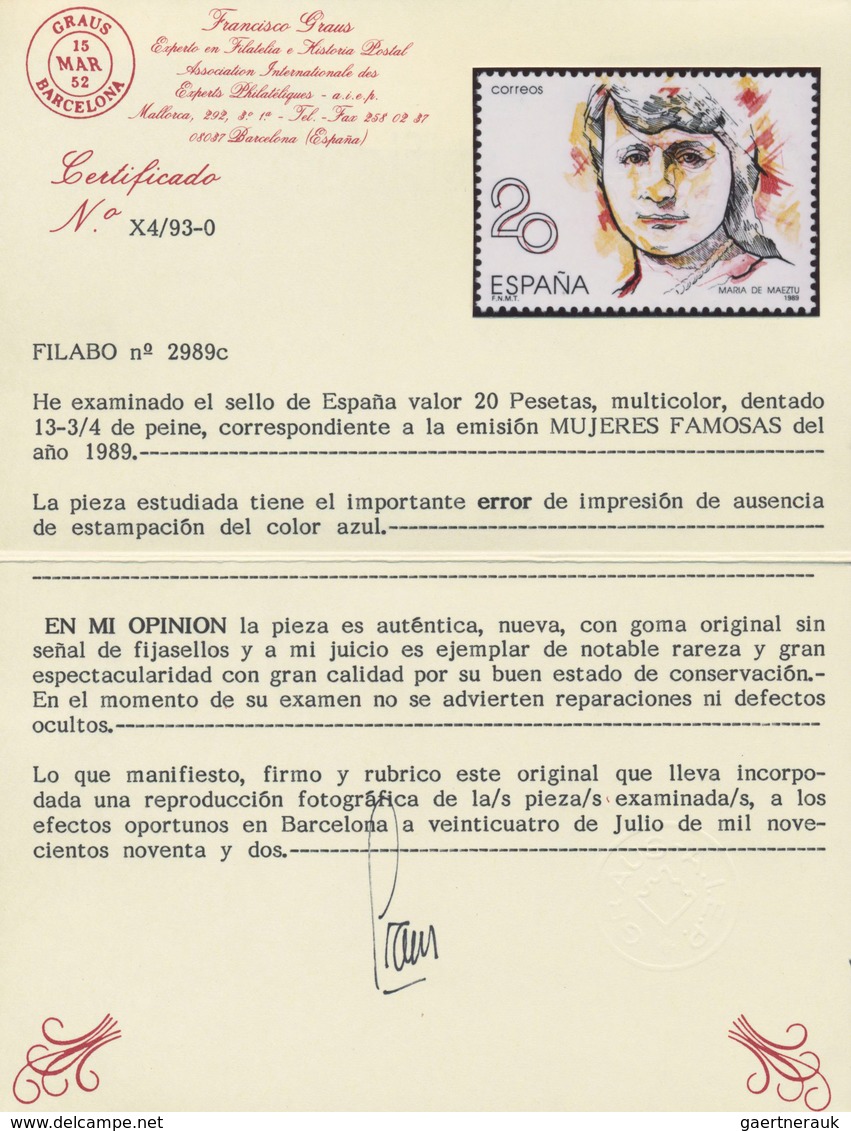 Spanien: 1988, Prominent Woman 20pta. ‚Maria De Maeztu‘ Five Stamps With ERRORS Incl. One With BLUE - Andere & Zonder Classificatie