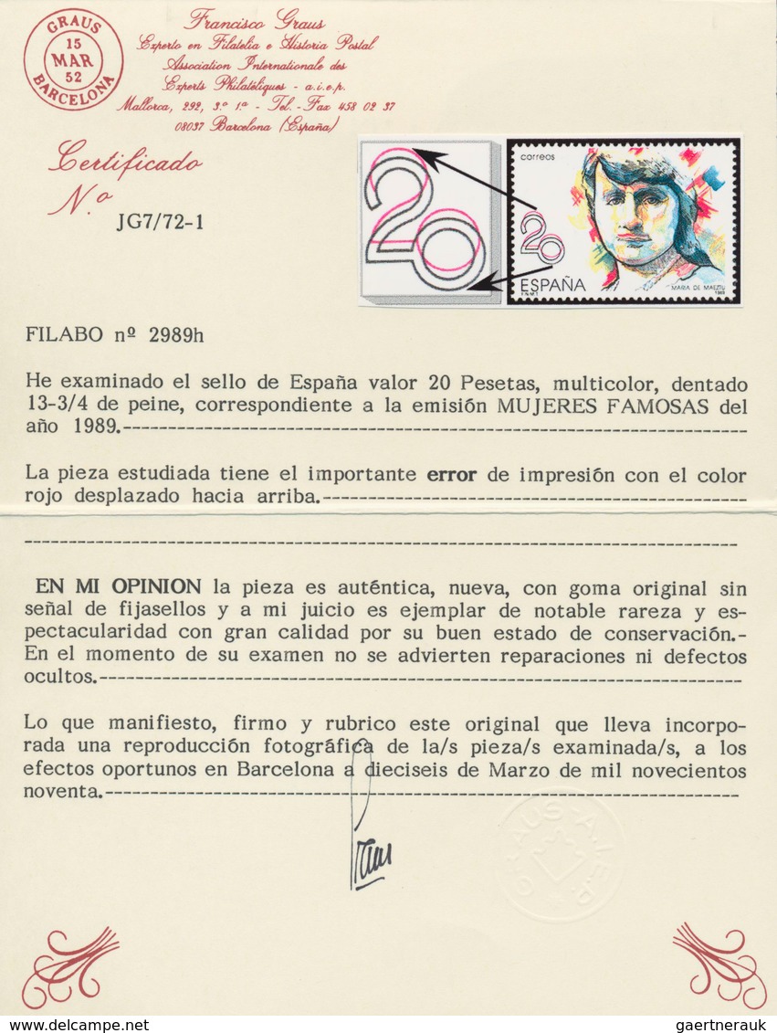 Spanien: 1988, Prominent Woman 20pta. ‚Maria De Maeztu‘ Five Stamps With ERRORS Incl. One With BLUE - Andere & Zonder Classificatie