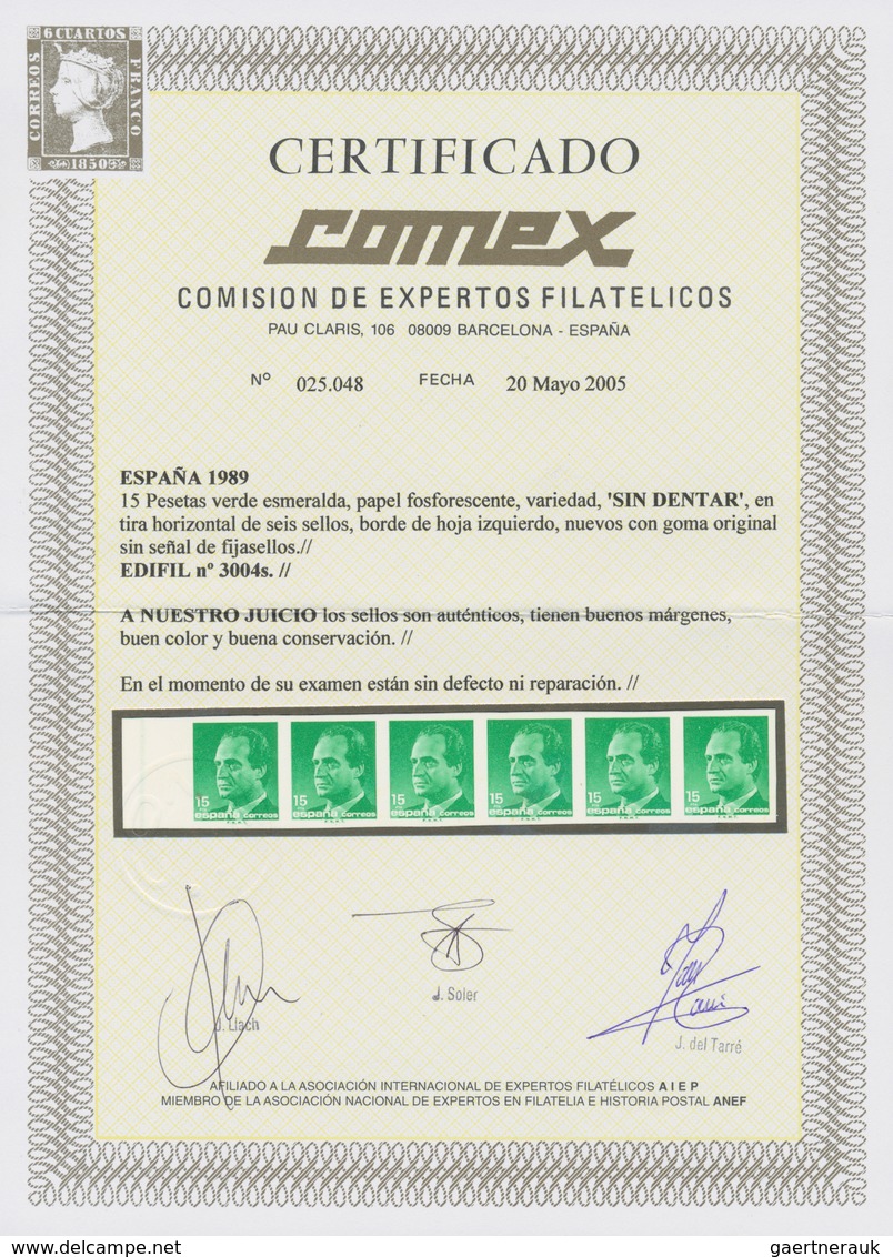 Spanien: 1989, Defintives Juan Carlos, 15pts. Yellow-green, IMPERFORATE Left Marginal Strip Of Six, - Altri & Non Classificati