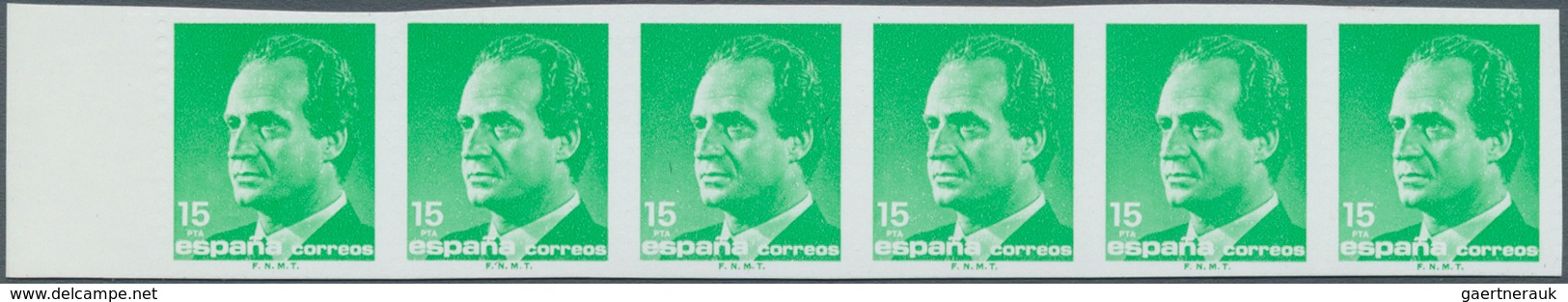 Spanien: 1989, King Juan Carlos I. Definitive 15pta. Emerald-green In A Horizontal IMPERFORATE Strip - Andere & Zonder Classificatie