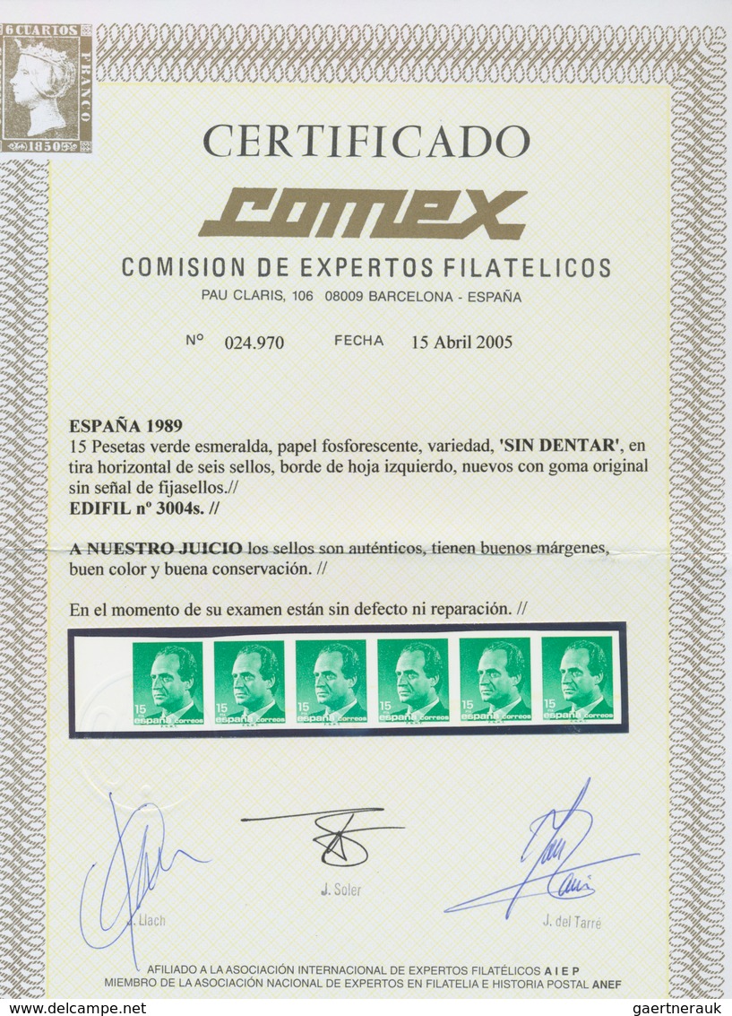 Spanien: 1989, King Juan Carlos I. Definitive 15pta. Emerald-green In A Horizontal IMPERFORATE Strip - Sonstige & Ohne Zuordnung