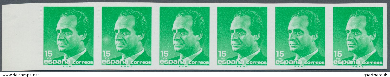 Spanien: 1989, King Juan Carlos I. Definitive 15pta. Emerald-green In A Horizontal IMPERFORATE Strip - Other & Unclassified