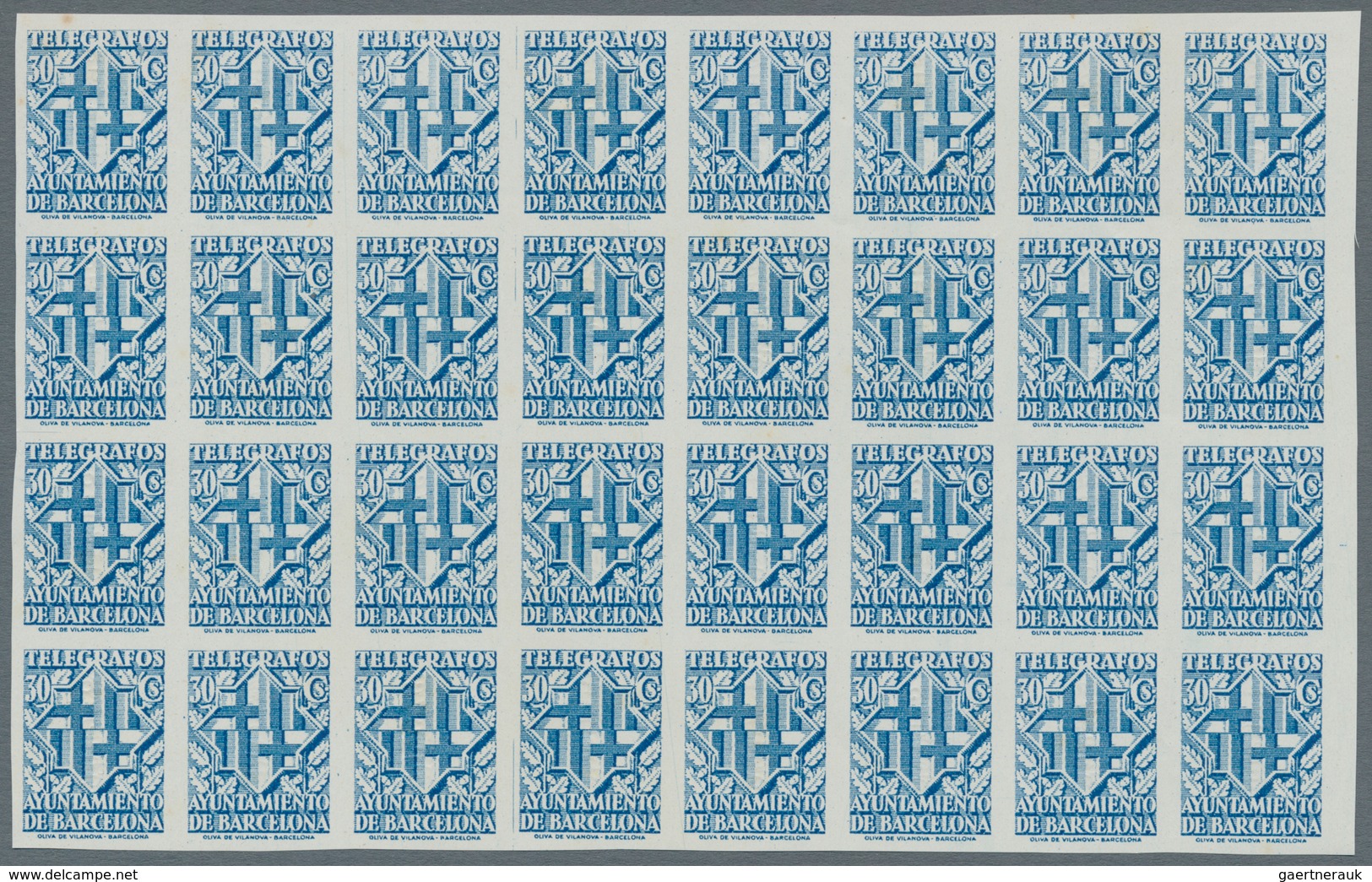 Spanien - Zwangszuschlagsmarken Für Barcelona: TELEGRAPH STAMPS: 1941, 'Telegrafos Ayuntamiento De B - War Tax