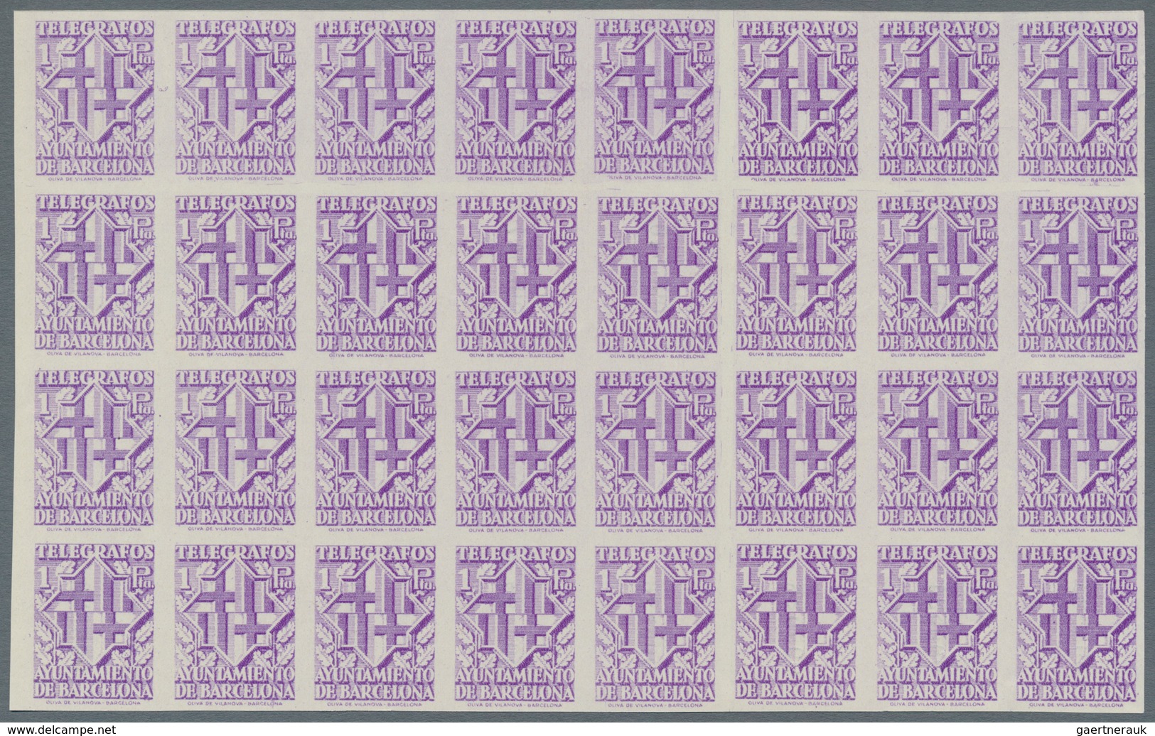 Spanien - Zwangszuschlagsmarken Für Barcelona: TELEGRAPH STAMPS: 1941, 'Telegrafos Ayuntamiento De B - Impuestos De Guerra