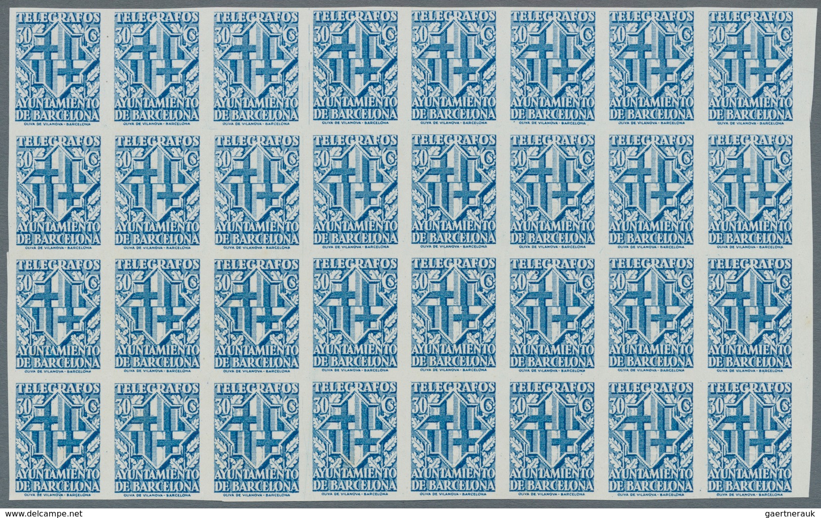 Spanien - Zwangszuschlagsmarken Für Barcelona: TELEGRAPH STAMPS: 1941, 'Telegrafos Ayuntamiento De B - War Tax