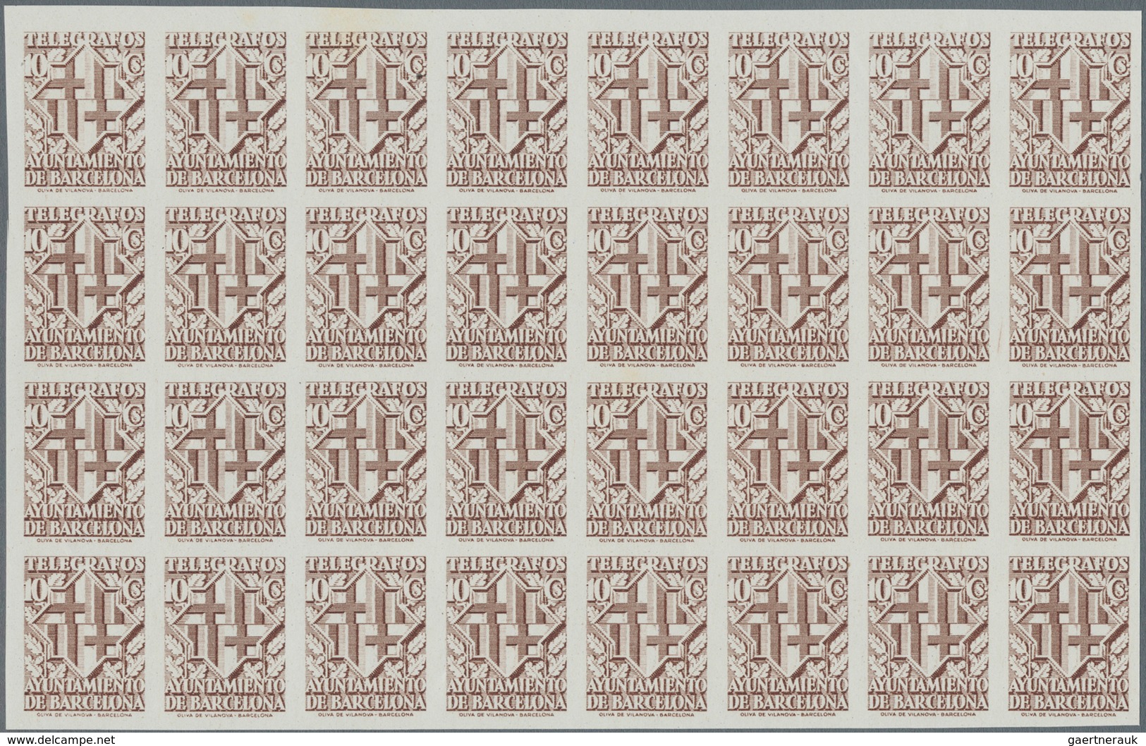 Spanien - Zwangszuschlagsmarken für Barcelona: TELEGRAPH STAMPS: 1941, 'Telegrafos Ayuntamiento de B