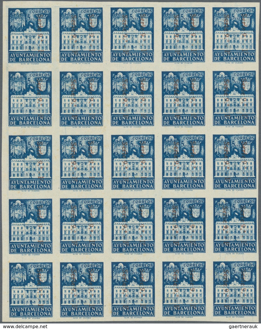 Spanien - Zwangszuschlagsmarken Für Barcelona: 1942, Town Hall Of Barcelona 5c. Blue In Five IMPERFO - Oorlogstaks