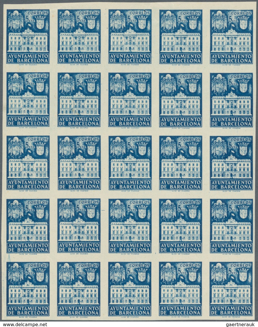 Spanien - Zwangszuschlagsmarken Für Barcelona: 1942, Town Hall Of Barcelona 5c. Blue In Five IMPERFO - Impots De Guerre