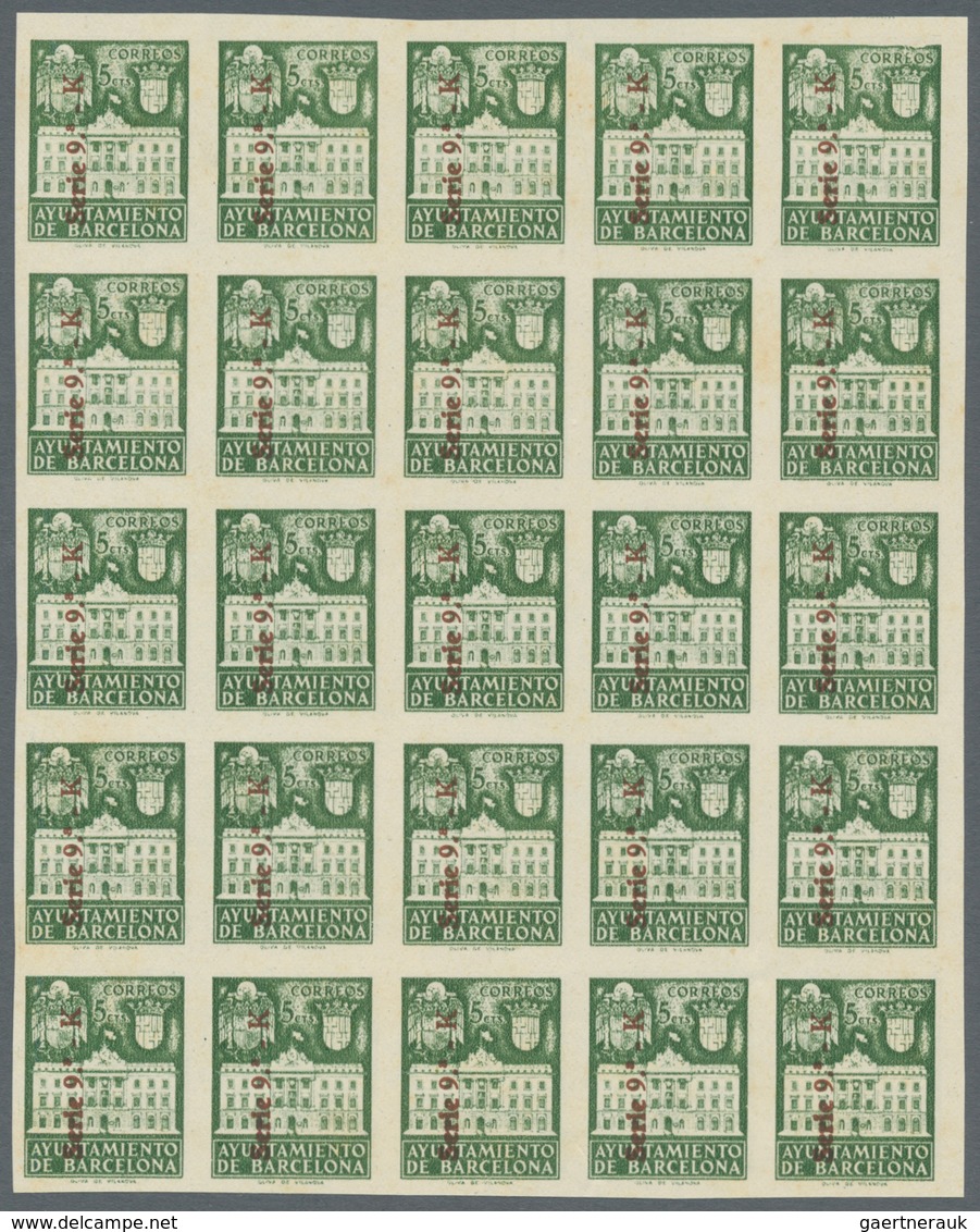 Spanien - Zwangszuschlagsmarken für Barcelona: 1942, Town Hall of Barcelona 5c. green in four IMPERF